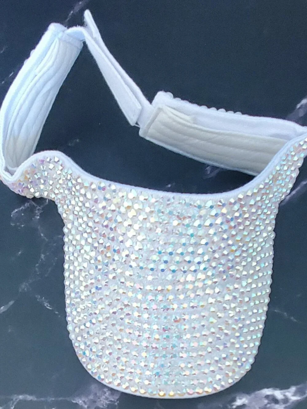Sparkling Bedazzled Covered Sun Visor, Adjustable, Breathable Sun Cap White - Picture 9 of 10